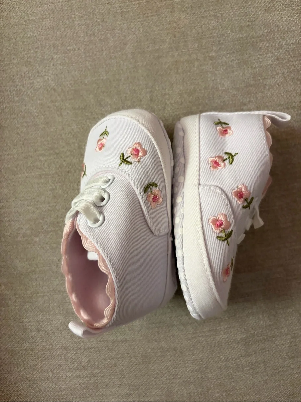 Baby Girl Pink Floral Embroidered Canvas Walkers